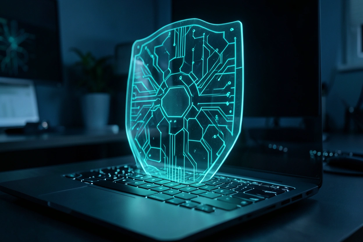 Clavier d'ordinateur portable avec un bouclier de sécurité holographique au-dessus